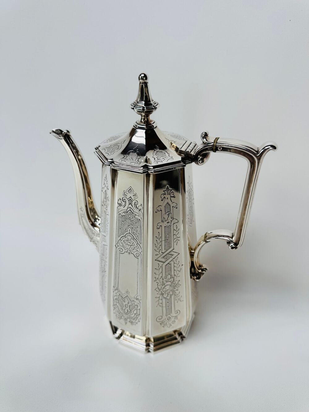Antique S & Co Engraved Silver Plate Coffee Pot